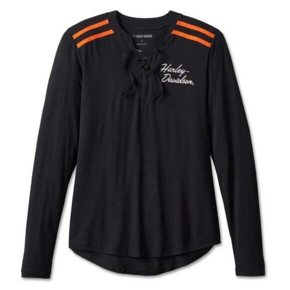 NWT Harley-Davidson® Women's Iconic Black Long Sleeve Henley - Size Small - Picture 1 of 7